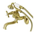 Kingston Brass KS246SB Wall Mount Clawfoot Tub Faucet with Hand Shower, Brushed Brass KS246SB